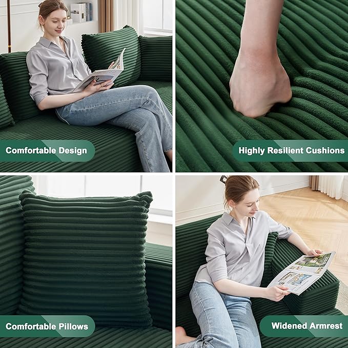 Mangodan 110” Cloud Sectional Couch, Boneless Sofa for Living Room, Modular Sectional Sofa with Deep Seat, Comfy Fluffy Couch with L-Shaped Chaise, No Assembly Required (Right-Facing Chaise, Green)