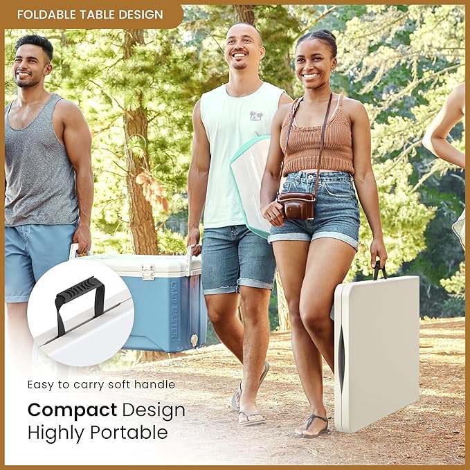 5.5 Feet ADJUSTABLE Foldable Table with Built in Handle & Steel Legs | 5.5FT Heavy Duty Folding Portable | Perfect for Party, Dining, Wedding, Events, Picnic Indoor, Outdoor, Camping, Utility, Folding