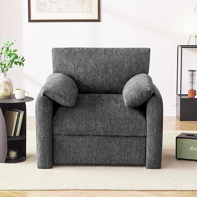 Howjoe Chenille Oversized Armchair, 38.6'" Wide Accent Chairs for Living Room & Bedroom Modern Lounge Chair, Upholstered Mid-Century Reading Chair,Comfy Living Room Chair(Darkgray, 2 Pack)