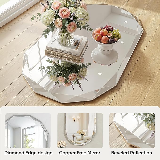Suidia Bathroom Mirror, 26"x 38" Wall Mirror, Frameless Bathroom Mirror with Beveled Edge for Bedroom, Living Room, Entryway, Hallway, Oval Shape