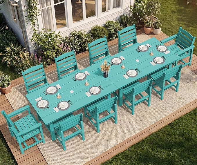 SERWALL Patio Dining Sets for 10 Person, HDPE Dining Set with 2 Tables, 8 Armless Chairs and 2 Armed Dining Chairs, Aruba