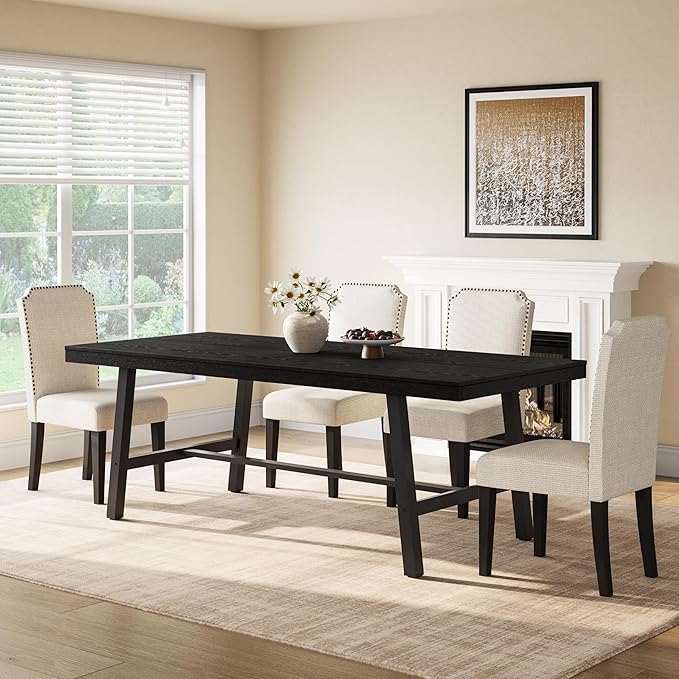 GarveeHome Industrial Dining Table for 6-8 People, 78.7" Long Large Kitchen Table with Sturdy Metal Frame, Rectangular Counter for Dinner, Kitchen, Dining Room (Black, 79" Non-extendable)