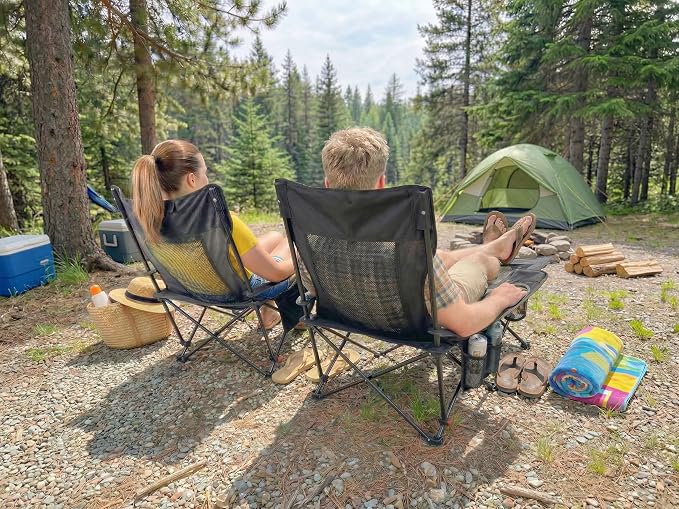 HASIKA Reclining Camping Chair with Footrest, Ultra-Lightweight Portable Folding Lounge Chair for Outdoor Hiking Picnic Beach, 4-Position Adjustable Back Support with Headrest & Carry Bag, Black