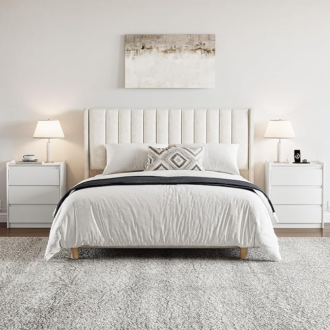 24" Tall Nightstand with Charging Station Including USB-C, Modern Bedside Table and Sofa End Table - White, 3 Drawers, Set of 2