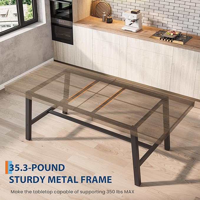 GarveeHome Industrial Dining Table for 6-8 People, 78.7" Long Kitchen Table with Sturdy Metal Frame, Rectangular Counter for Dinner, Kitchen, Dining Room (Rustic Pear, 79" Non-extendable)