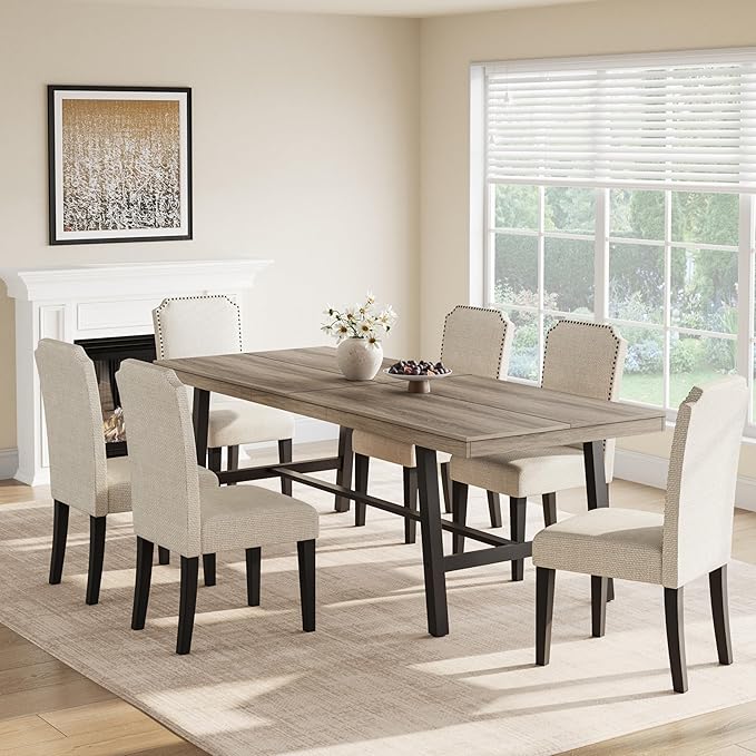 GarveeHome Industrial Dining Table for 8-10 People, 86.61" Long Kitchen Table with Sturdy Metal Frame, Rectangular Counter for Dinner, Kitchen, Dining Room (Grey Walnut, 87" Non-extendable)