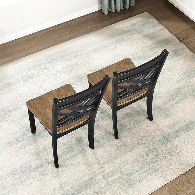Lexicon Wooden Dining Chairs Set of 2 - Sturdy Solid Wood Frame, Cottage Cross Back, Modern Wood Armless Kitchen Chairs for Dining Room, Kitchen, Assembly Required, Two-Tone Finish (Brown and Black)