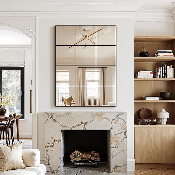 Window Mirrors for Wall Decor, Wall Mirrors Decorative Window Pane 30 x 40, Rectangular Metal Framed Wall Mounted Mirrors for Bedroom, Living Room, Dining Room, Entryway, Bathroom, Fireplace