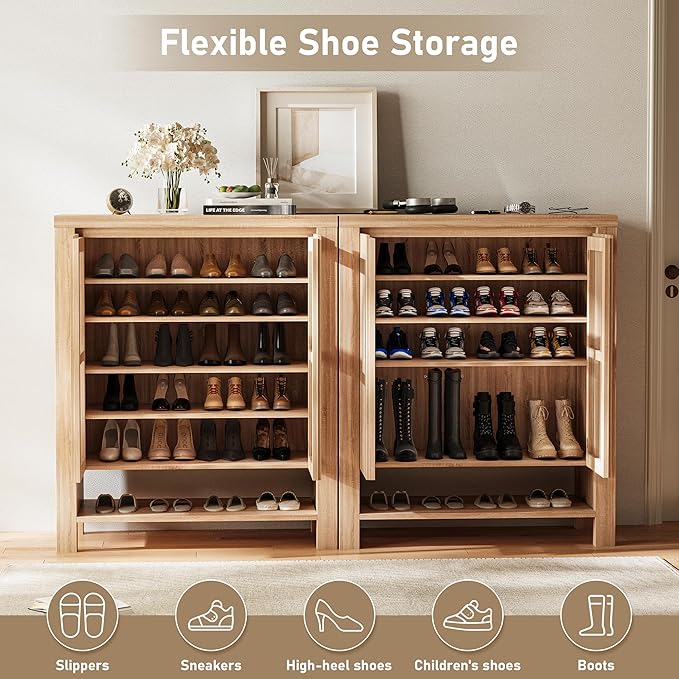INNOD 43" Tall Shoe Storage Cabinet with Doors, 8-Tier Entryway Shoe Cabinet with Adjustable Shelves, Modern Freestanding Shoes Rack Organizer Cabinet for Entryway Hallway Front Door