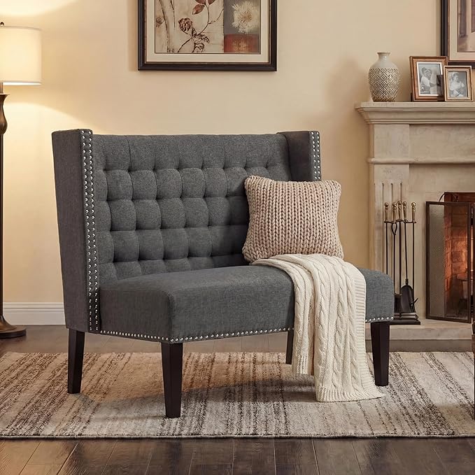 Andeworld Modern Loveseat Settee Bench Sofa Couch, Upholstered Banquette Dining Bench with Back for Dining Living Room Hallway or Entryway Seating,Slate