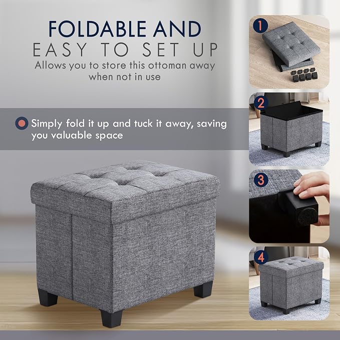 Ornavo Home Storage Ottoman Small Rectangle Ottoman with Legs, Foot Rest Stool Seat, Load up to 600 LB, for Living Room, Bedroom, Home Office, Dorm - 12 x 16 x 12, Gray