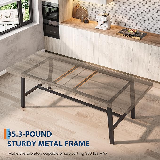 GarveeHome Industrial Dining Table for 8-10 People, 86.61" Long Kitchen Table with Sturdy Metal Frame, Rectangular Counter for Dinner, Kitchen, Dining Room (Grey Walnut, 87" Non-extendable)