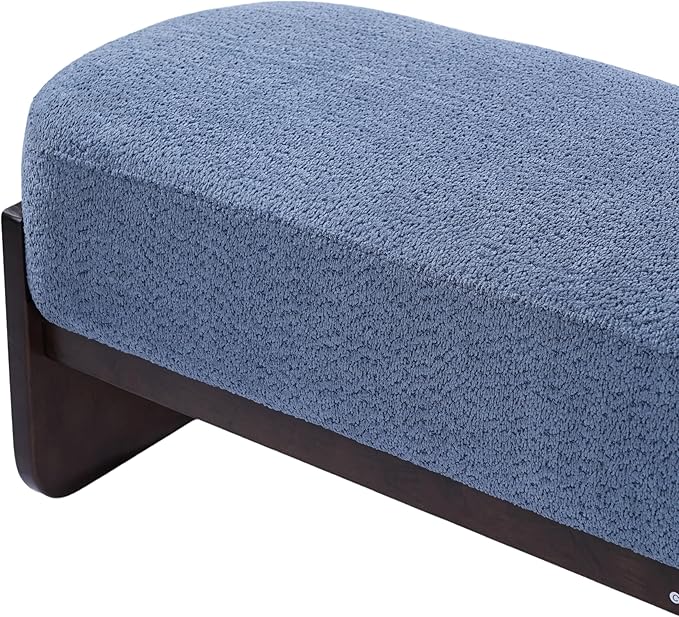 Christopher Knight Home Arden Minimalist Style Rectangular Loop Yarn Fabric Ottoman Bench, Rubberwood Frame, Entryway Bench, Living Room Sofa Extra Seat, End of Bed Footstool, Blue+Brown
