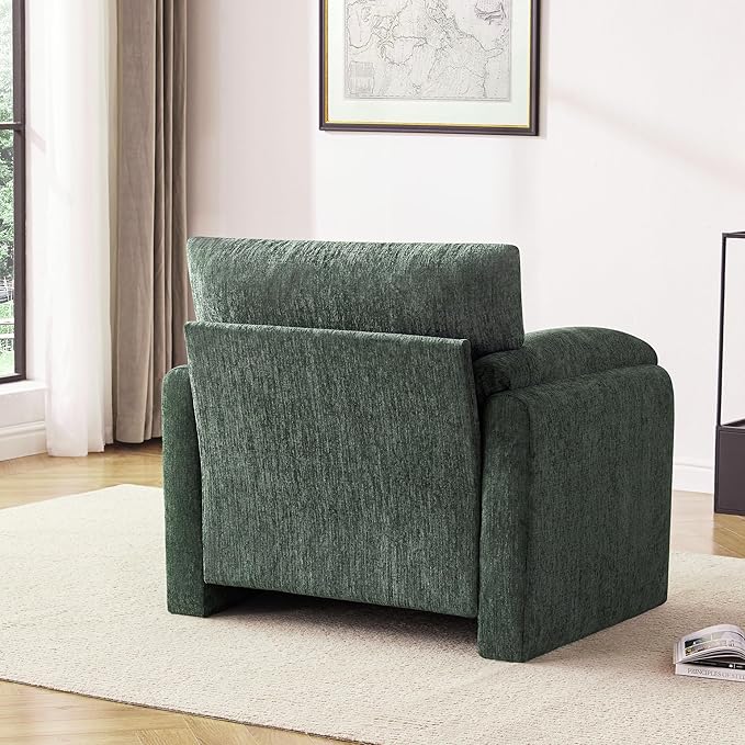 Howjoe Chenille Oversized Armchair, 38.6" Wide Accent Chairs for Living Room & Bedroom Modern Lounge Chair, Upholstered Mid-Century Reading Chair, Comfy Living Room Chair, Single Sofa Chair, Green