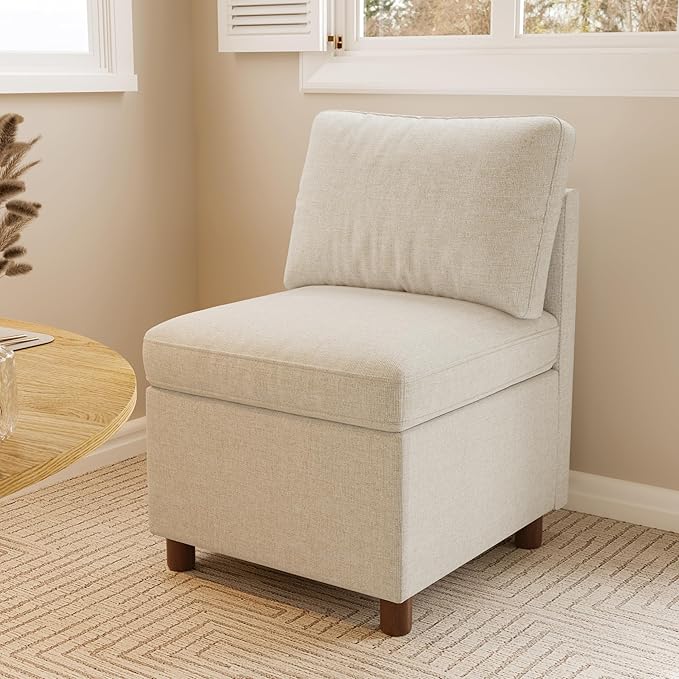 SITJOY Breakfast Nook Bench with Storage, Modular Corner Kitchen Banquette Seating, Dining Settee Couch, Upholstered Dining Bench with Back, Soft-to-Touch Fabric in Beige, Single Chair
