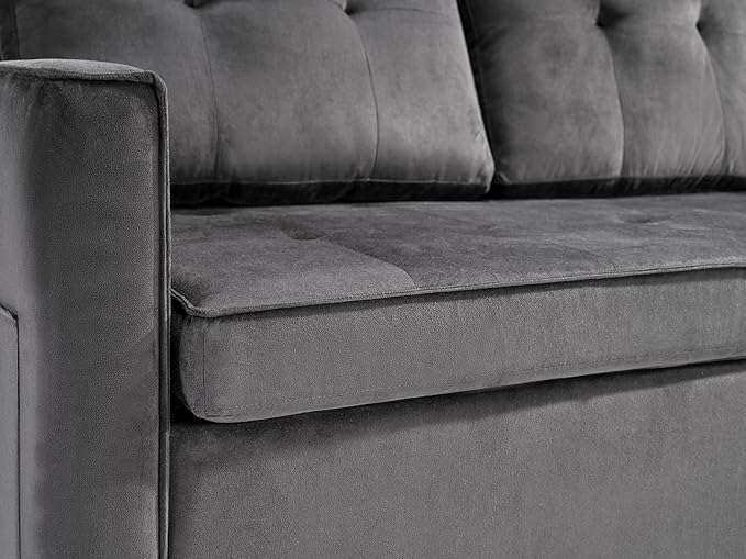 Sofa Bed, Pull Out Couch with Side Pockets, 3 in 1 Velvet Fabric Loveseat Sleeper Sofa Bed, Pull Out Couch with Adjustable Backrest for Living Room, Bedroom, Apartment, Gray, 53 Inch