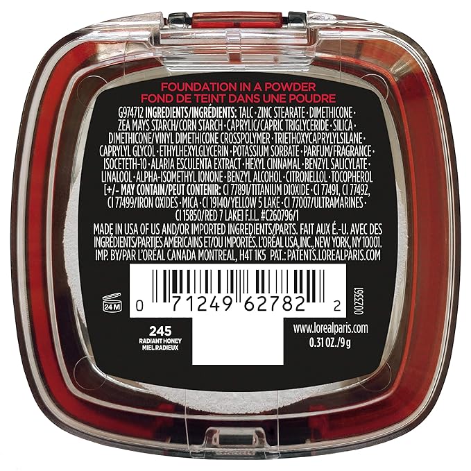 L'Oreal Paris Makeup Infallible Fresh Wear Foundation in a Powder, Up to 24H Wear, Waterproof, Radiant Honey, 0.31 oz. (Packaging May Vary)