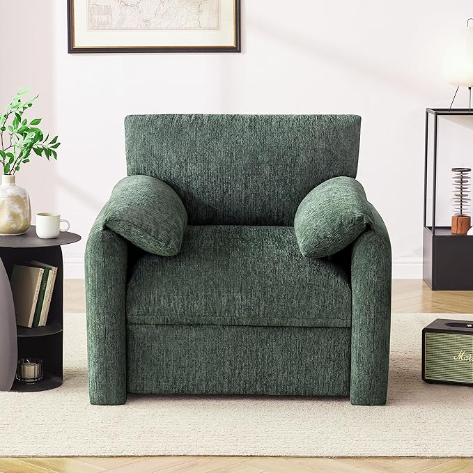 Howjoe Chenille Oversized Armchair, 38.6" Wide Accent Chairs for Living Room & Bedroom Modern Lounge Chair, Upholstered Mid-Century Reading Chair, Comfy Living Room Chair, Single Sofa Chair, Green