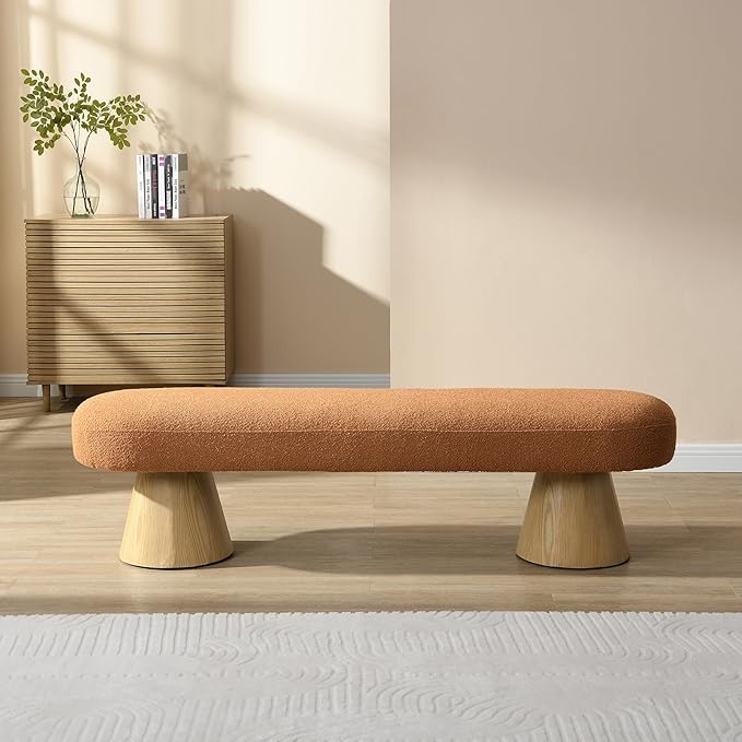 Christopher Knight Home Manila 64" Oval Dining Bench, Boucle Ottoman Bench, Large Dining Chair, Entryway Bench, Comfort Long Footstool for Living Room Dining Room, No Assembly Needed, Orange