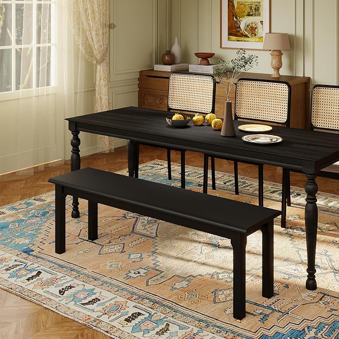 Dining Bench 55.1" Wood Solid Oak Wooden Bed End/Entryway Bench for Bedroom Living Room Kitchen(Black)