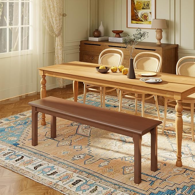 Dining Bench 55.1" Wood Solid Oak Wooden Bed End/Entryway Bench for Bedroom Living Room Kitchen(Brown)