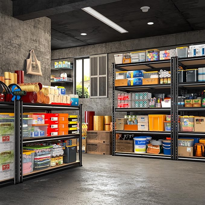 2000LBS Storage Shelves Heavy Duty,5-Tier Metal Shelving Unit for Pantry Garage Laundry Room,Adjustable Utility Storage Rack with Steel Frame & Thick MDF Boards,27.8"W x 12"D x 60"H, Black,4 Pack