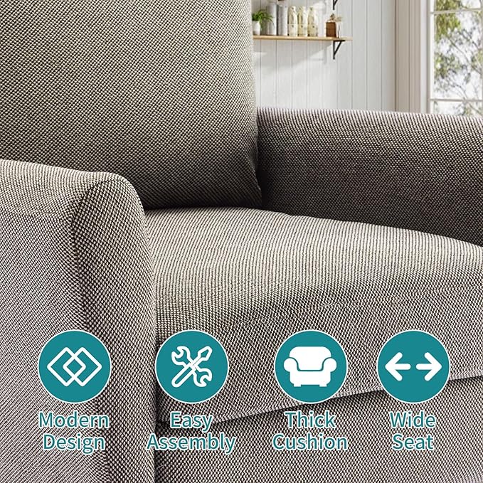 OLIXIS Comfy Accent Chair for Living Room Bedroom and Waiting Room, Upholstered Mid-Century Reading Chair with Pillow and Solid Wood Legs, Wide Singe Modern Lounge Sofa Gray, 2 Pack