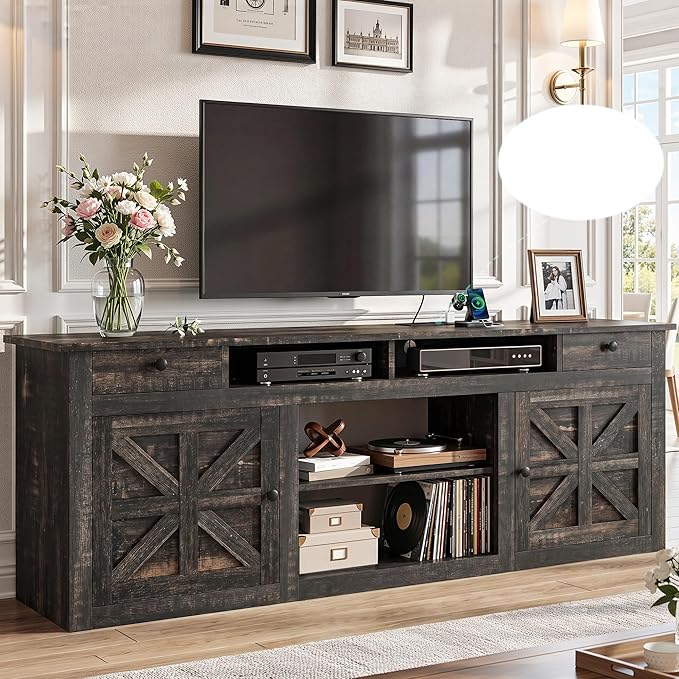 YITAHOME TV Stand for 75/80 Inch TV, Entertainment Center, TV Cabinet with Drawers and Power Outlet, Dark Rustic Oak TV Console for Living Room Furniture (70 Inch Lenght 30 Inch High)