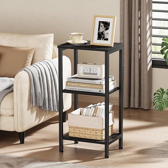 Asgolion Small Black Side Table, Tall End Table with Adjustable Shelf, Accent Table Stand for Home Decor, Small Entryway Table, Bedroom Nightstand, Living Room, Office, Black