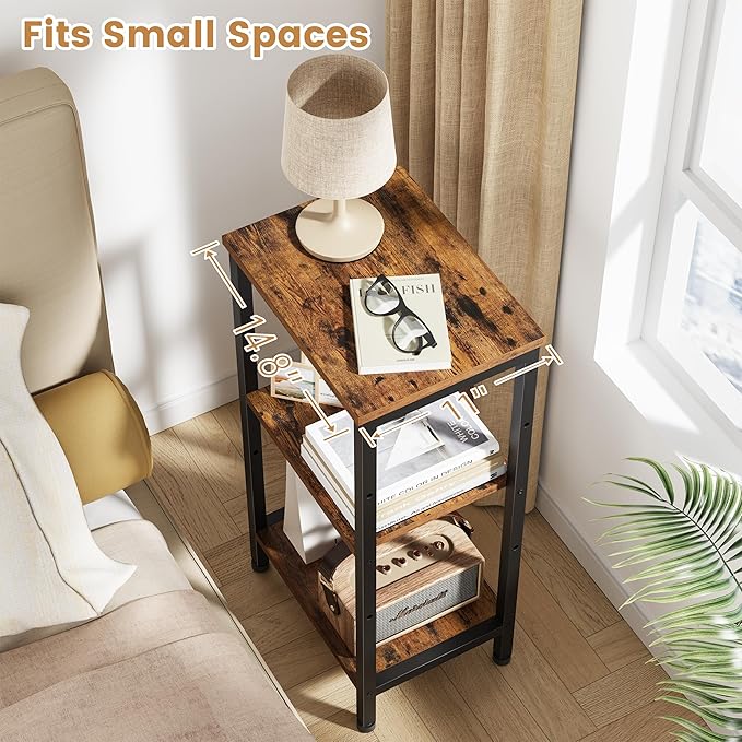 Asgolion Small Side Table, Tall End Table with Adjustable Shelf, Accent Table Stand for Home Decor, Small Entryway Table, Bedroom Nightstand, Living Room, Office, Rustic Brown
