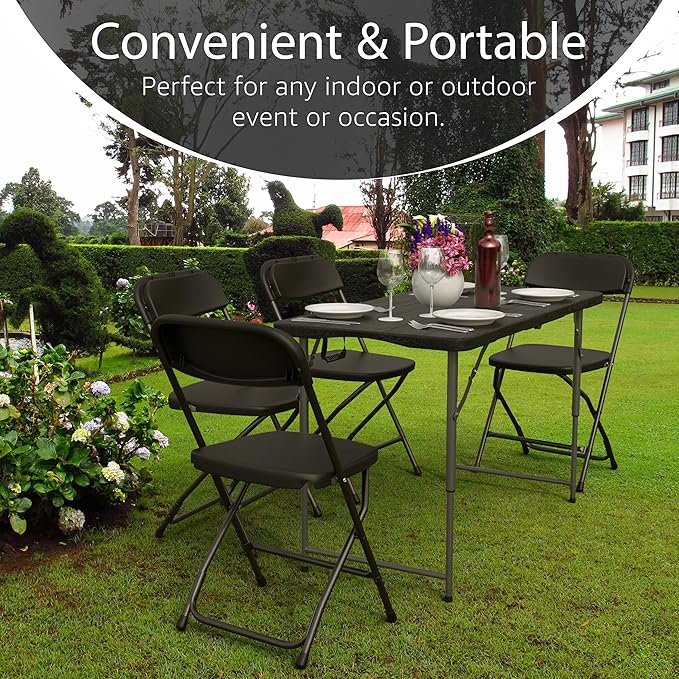 4 Feet Foldable Table Adjustable Height with Built in Handle, Steel Legs | 4FT Heavy Duty Portable | Perfect for Party Dining Wedding Events Picnic Indoor Outdoor Camping Utility Folding - 4 Foot