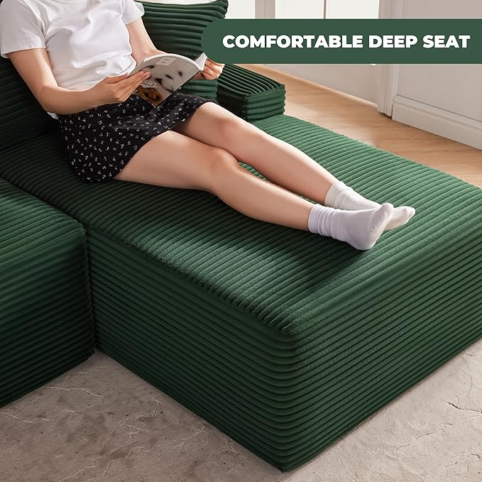 Mangodan Cloud Sectional Sofa, Boneless Couch for Living Room, Modular Sectional Sofa with Deep Seat, Fluffy L-Shaped Comfy Couch with Right-Facing Chaise, No Assembly Required, Green