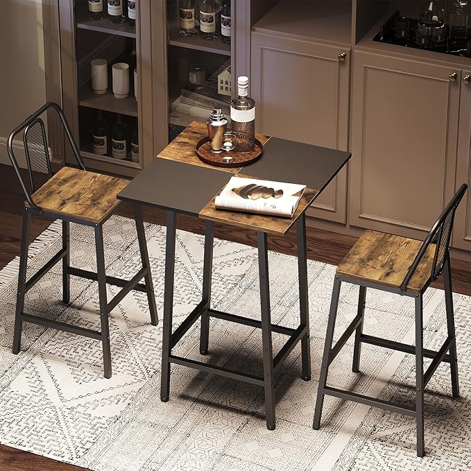 YATINEY Bar Table, Kitchen Dining Table, Bar Counter Height Table, Pub Color Matching Breakfast Table, for Dining Room, Tavern, Coffee Corner, Party, Rustic Brown and Black BT02BR