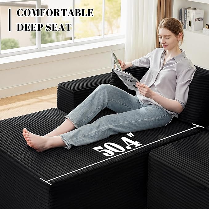 Mangodan 110” Cloud Sectional Couch, Boneless Sofa for Living Room, Modular Sectional Sofa with Deep Seat, Comfy Fluffy Couch with L-Shaped Chaise, No Assembly Required (Left-Facing Chaise, Black)