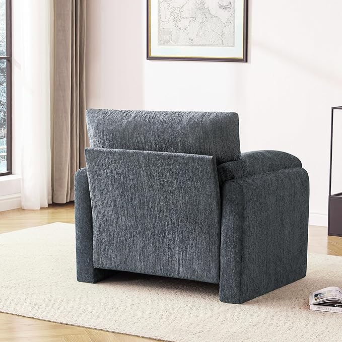 Howjoe Chenille Oversized Armchair, 38.6" Wide Accent Chairs for Living Room & Bedroom Modern Lounge Chair, Upholstered Mid-Century Reading Chair, Comfy Living Room Chair, Single Sofa Chair, Blue