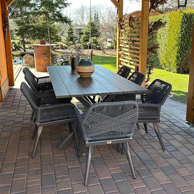 PURPLE LEAF 9 Pieces Outdoor Patio Dining Set All-Weather Aluminum Frame PE Rattan Outdoor Patio Furniture Set Rectangular Table and Chairs Set for 8 People Lawn Garden Backyard Deck, Grey