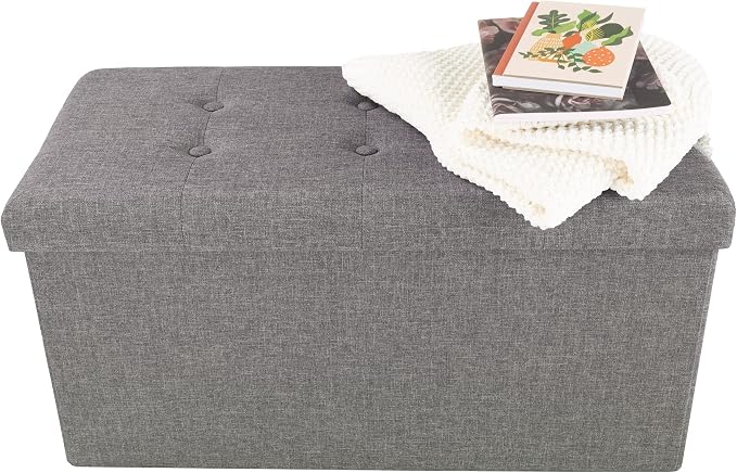 Lavish Home Folding Storage Ottoman - 30-Inch Folding Tufted Footrest, Linen Chest, or Bench with Removable Bin for Living Room, Bedroom, or Dorm (Dark Gray)