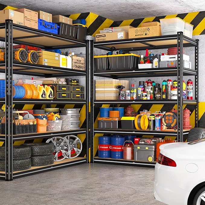 REIBII 5 Tier Garage Shelving Unit,2300LBS Heavy Duty Metal Storage Shelves,Adjustable Boltless Utility Rack Organizer for Basement Garage Pantry Kitchen Laundry Room,Black, 35.5" W x 15.8" D x 72" H