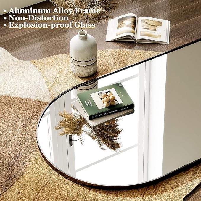HARRITPURE 64"x21" Full Length Mirror, Arched Full Mirror, Free Standing Leaning Wall-Mounted Mirror Aluminum Frame Modern Mirrors for Living Room Bedroom Cloakroom, Black