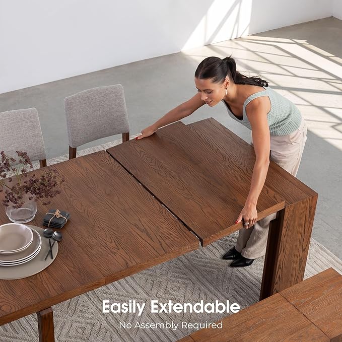 Transformer Table - Solid Wood Extendable Dining Table, Seats 2-12, Expandable Dining Room Table, Space-Saving Furniture, Kitchen and Dining Room Furniture (Brown, Table + Bench + Coffee Table)