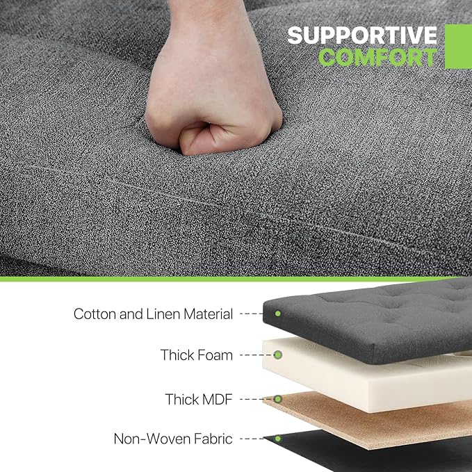 Magshion Folding Storage Ottoman Bench, 43 Inches Ottoman Foot Rest, Large End of Bed Bench, Storage Chest for Living Room, Entryway, Bedroom, 600 lbs Load Capacity, 15 x 43 x 15 Inches, Dark Gray