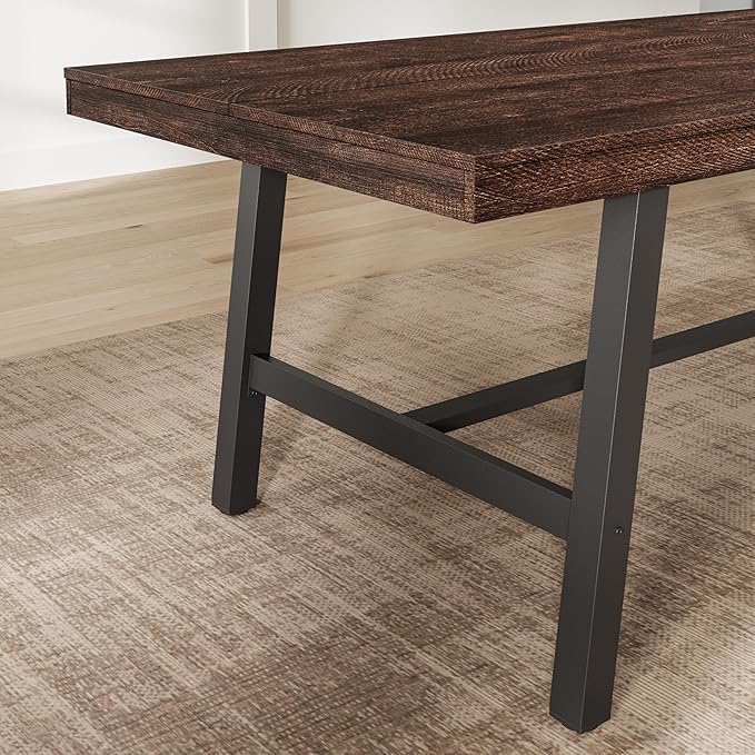 GarveeHome Industrial Dining Table for 6-8 People, 78.7" Long Kitchen Table with Sturdy Metal Frame, Rectangular Counter for Dinner, Kitchen, Dining Room (Rustic Birch, 79" Non-extendable)