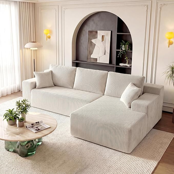 GRUSIGN Cloud Sectional Boneless Couches for Living Room, Modular L Shaped Couch with Deep Seat Oversized Right Facing Chaise, Memory Foam Compressed Spineless 3 Seater Sofa for Apartment, Taupe | No Assembly Required