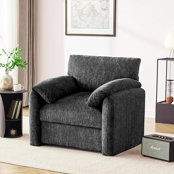 Howjoe Chenille Oversized Armchair, 38.6'" Wide Accent Chairs for Living Room & Bedroom Modern Lounge Chair, Upholstered Mid-Century Reading Chair,Comfy Living Room Chair(Darkgray, 2 Pack)