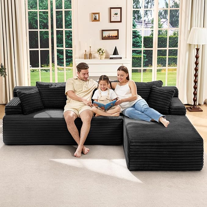 Hobestluk Modular Sectional Sofa Boneless Couch L-Shape Couch 3 Seat Modular Couch Memory Foam Sectional Couches for Living Room Furniture, Cloud Couch with Oversized Chaise (108" Right Facing Chaise)