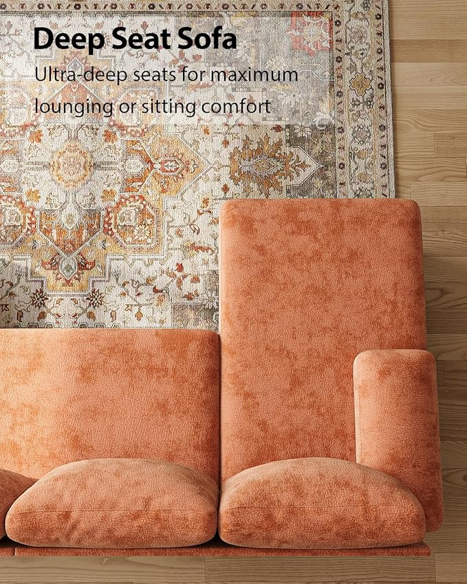 U-Shaped Sectional Couches for Living Room | 112 Inch Modern Sectional Couch | Orange Chenille Sofa with Double Chaise for Apartment