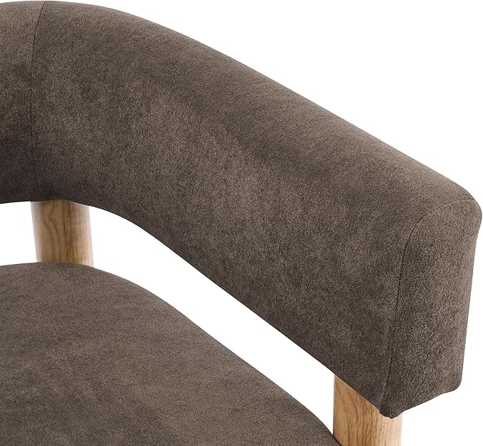 Christopher Knight Home Carly Low Profile Accent Chair, Boucle Upholstered Barrel Chair, Comfy Reading Chair for Bedroom, Wooden Single Lounge Sofa, Dark Brown