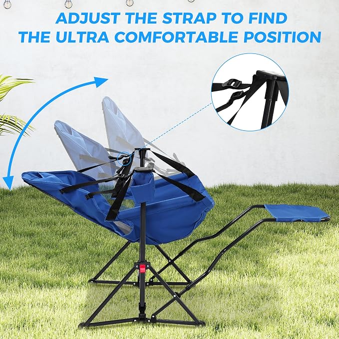 Ainfox Hammock Camping Chair with Footrest, Oversized Folding Swinging Chair for Adults, Rocking Portable Camp with Cup Holder Pillow for Outdoor Patio Lawn Poolside (Cobalt Blue)