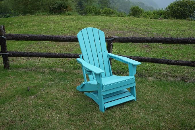 nevilywood HDPE Folding Ottoman - Adirondack Chair Footrest – Weather Resistant, Wood-Grain, Low-Maintenance-, Garden Patio Porch – Aruba Blue