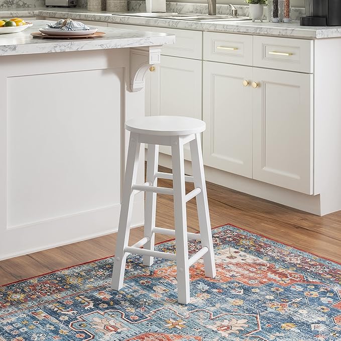 Linon Zeke White 24" Counter Stool with Round Seat